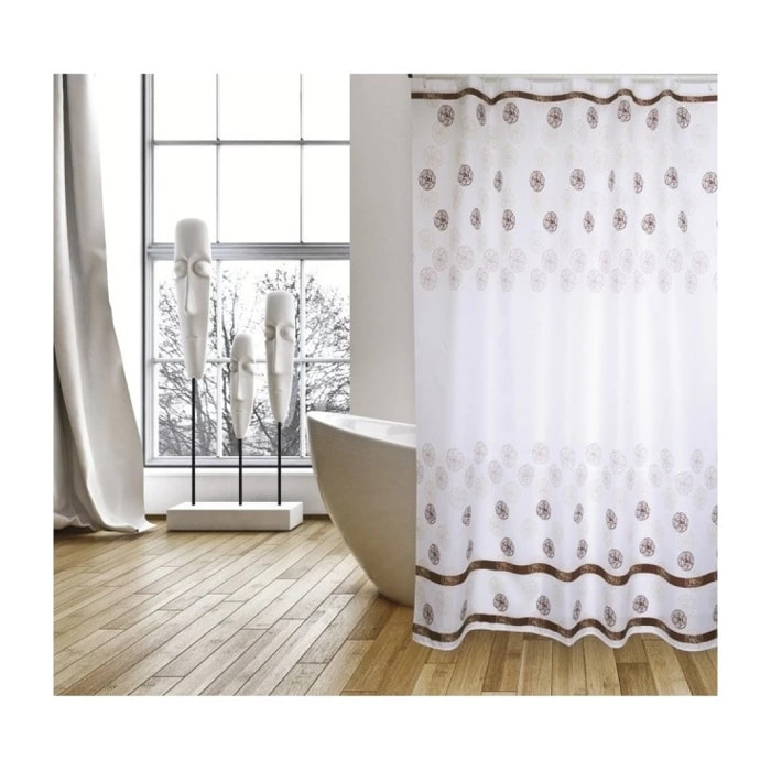 Rideau de douche Polyester KAYA 180x200cm QUALITE PREMIUM Blanc & Marron - Anneaux inclus MSV