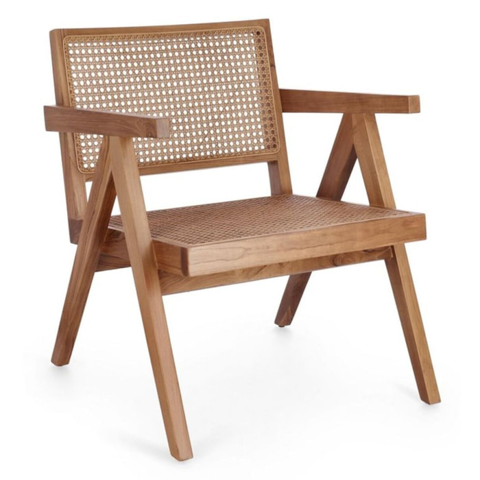 Poltrona lounge GALIA in legno di teak naturale e rattan