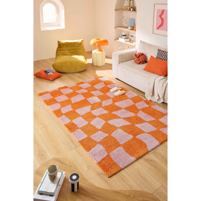 GROOVY - Tapis rétro coloré style seventies - Confortable et moelleux - Orange