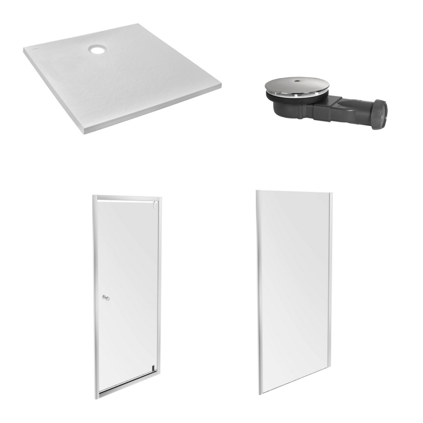 Receveur Ipso + paroi porte pivotante angle + bonde