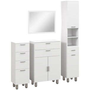 Conjunto de Baño Incluye 2 Mueble Auxiliar de Baño 1 Columna de Baño Y 1 Espejo de Baño con Luces LED Función de Memoria Interruptor Blanco Brillante