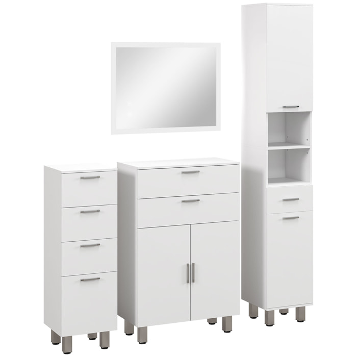 Conjunto de Baño Incluye 2 Mueble Auxiliar de Baño 1 Columna de Baño Y 1 Espejo de Baño con Luces LED Función de Memoria Interruptor Blanco Brillante