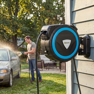 Dévidoir mural enrouleur automatique pivotant tuyau 14+1,5m avec pistolet buse et support mural