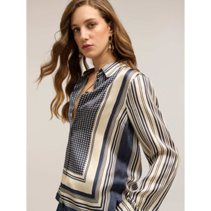 Motivi - Camisa de raso estampado pañuelo - Azul