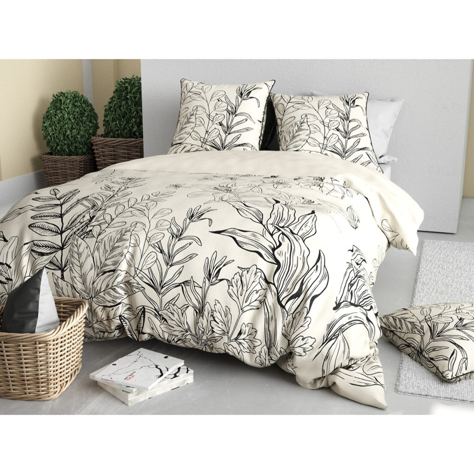 Parure Housse De Couette 3pcs 100% Satin de Coton 120 Fils THAIS