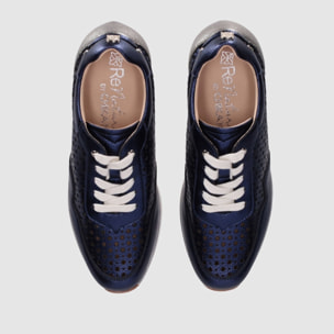 Zapatos de Piel - Marino - Tacón: 5 cm