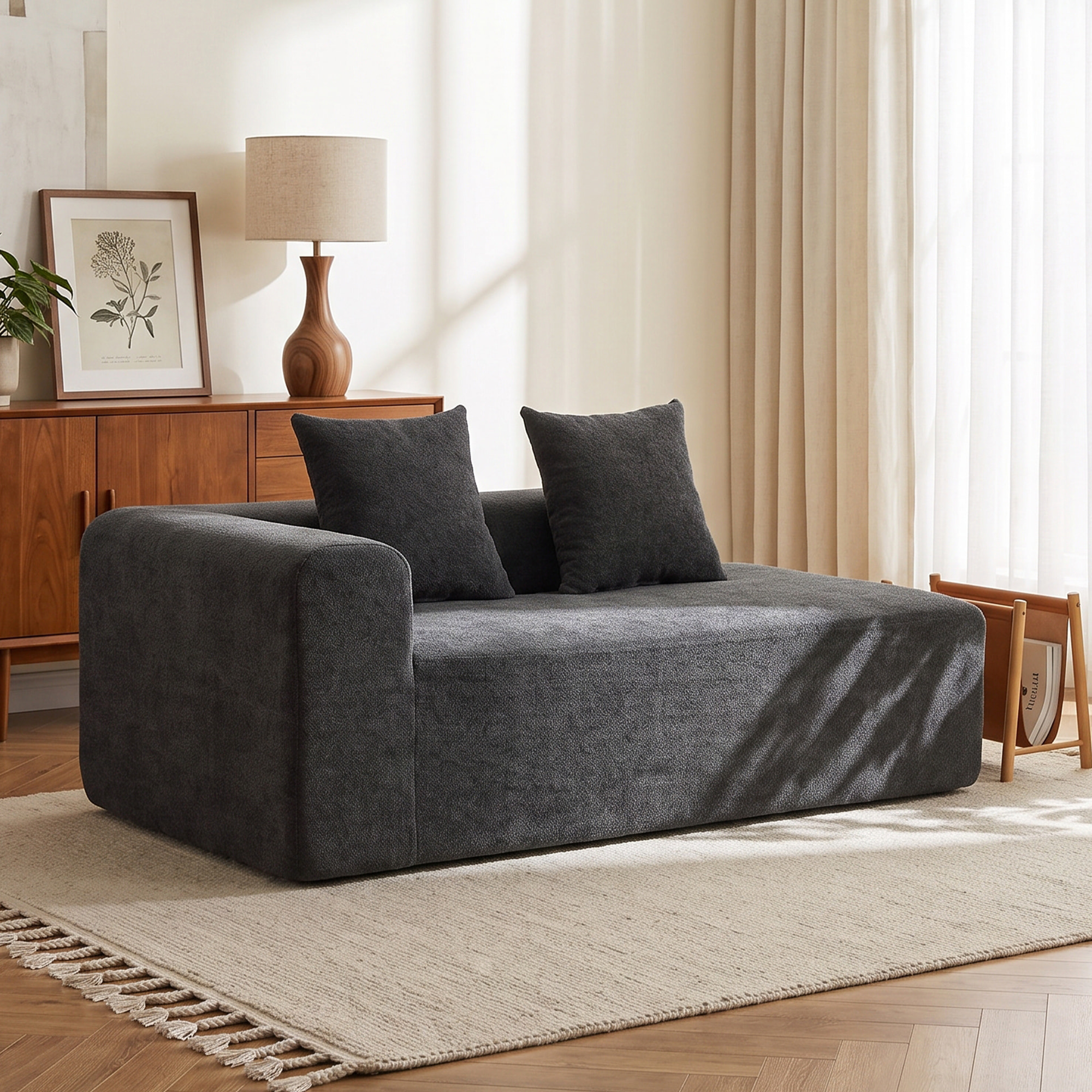 HOMCOM Sofá de 2 Plazas de Chenilla, Sofá de Salón, 2 Almohadas, Asiento con Muelles, No Requiere Montaje, para Dormitorio, Despacho, 171,5x91,5x83 cm, Gris Oscuro