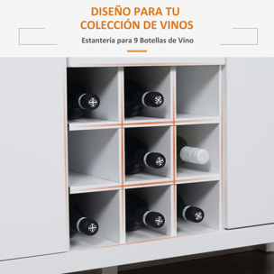 Aparador de Cocina Moderno con 2 Cajones 2 Puertas Estantes Ajustables y Botellero para 9 Botellas Mueble Auxiliar de Almacenaje para Comedor Salón 110x35x75 cm Blanco