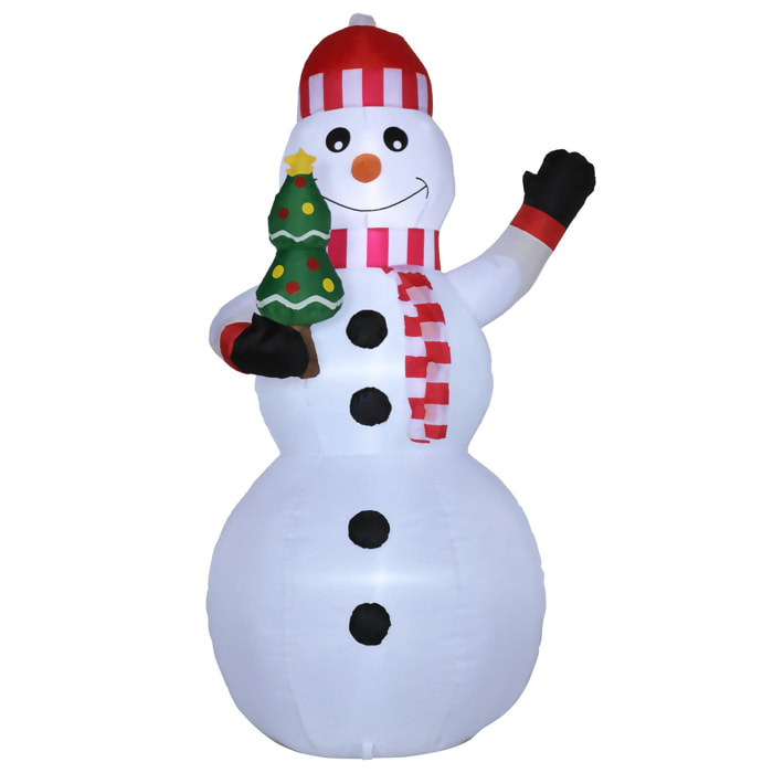 Bonhomme de neige gonflable 3 LED H. 180 cm avec sapin de Noël polyester imperméable blanc