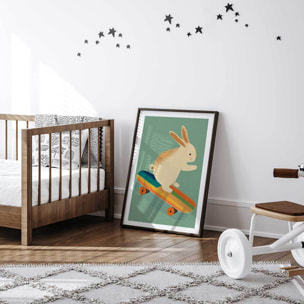 Affiche enfant lapin sur skateboard  Affiche seule