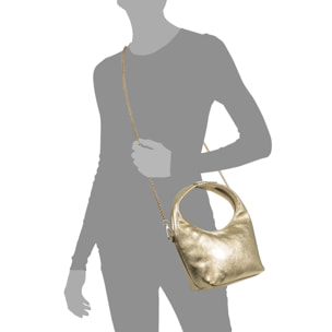 FIRENZE ARTEGIANI Arconate bolso de mano mujer. Piel auténtica acabado Gamuza lacada. Fabricado en Italia 21x11x14 Cm. Color: Oro