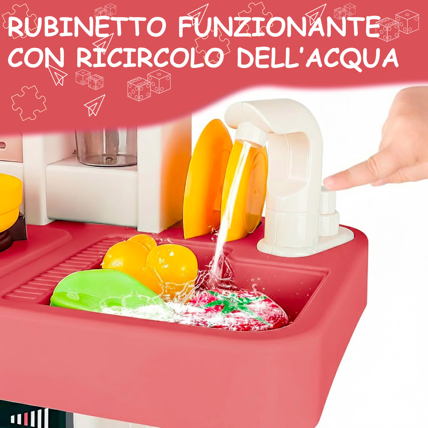 Cucina Giocattolo Bambini Con Luci E Suoni Realistici Rubinetto Con Riciclo Acqua Forno Fornelli Apribili 50 Accessori Gioco Educativo 3–8 Anni Rossa