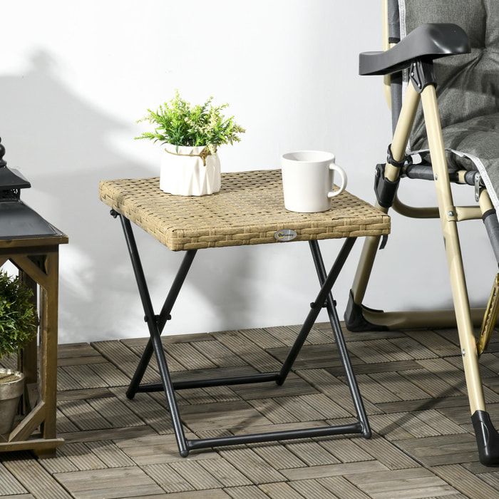 Table basse pliable de jardin style cosy chic dim. 40L x 40l x 40H cm métal époxy résine tressée imitation rotin beige