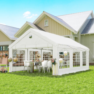 Carpa para Fiesta 4x6 m con Luces LED, Carpa de Jardín con Estructura Acero Galvanizado, Paredes Laterales Extraíbles, 2 Puertas con Cremallera, Ventanas, UPF30+, Gazabo para Eventos, Blanco