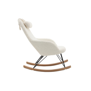 Rocking chair scandinave en tissu effet peau de mouton blanc, métal noir et bois clair JHENE