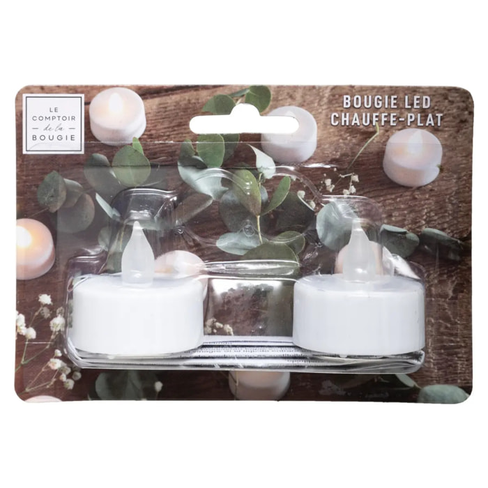 Lot de 2 bougies chauffe - plat LED - blanc D4