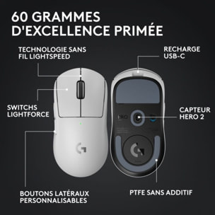 Souris Gamer Sans Fil LOGITECH G PRO X SUPERLIGHT 2 LIGHTSPEED Blanc