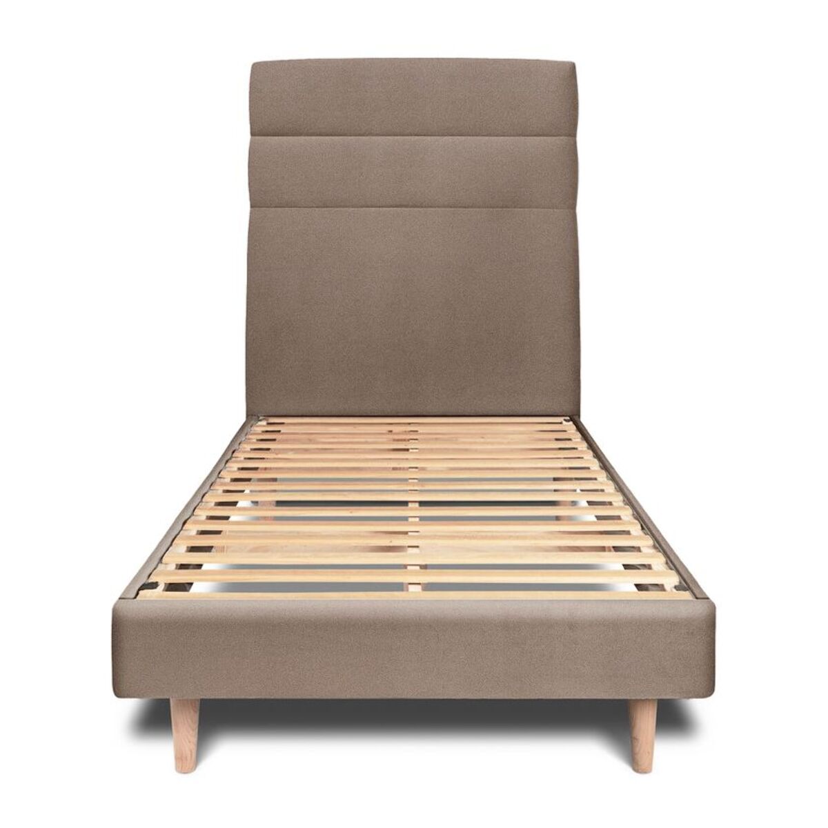 Lit avec tête de lit bandes horizontales velours et sommier kit Ep14