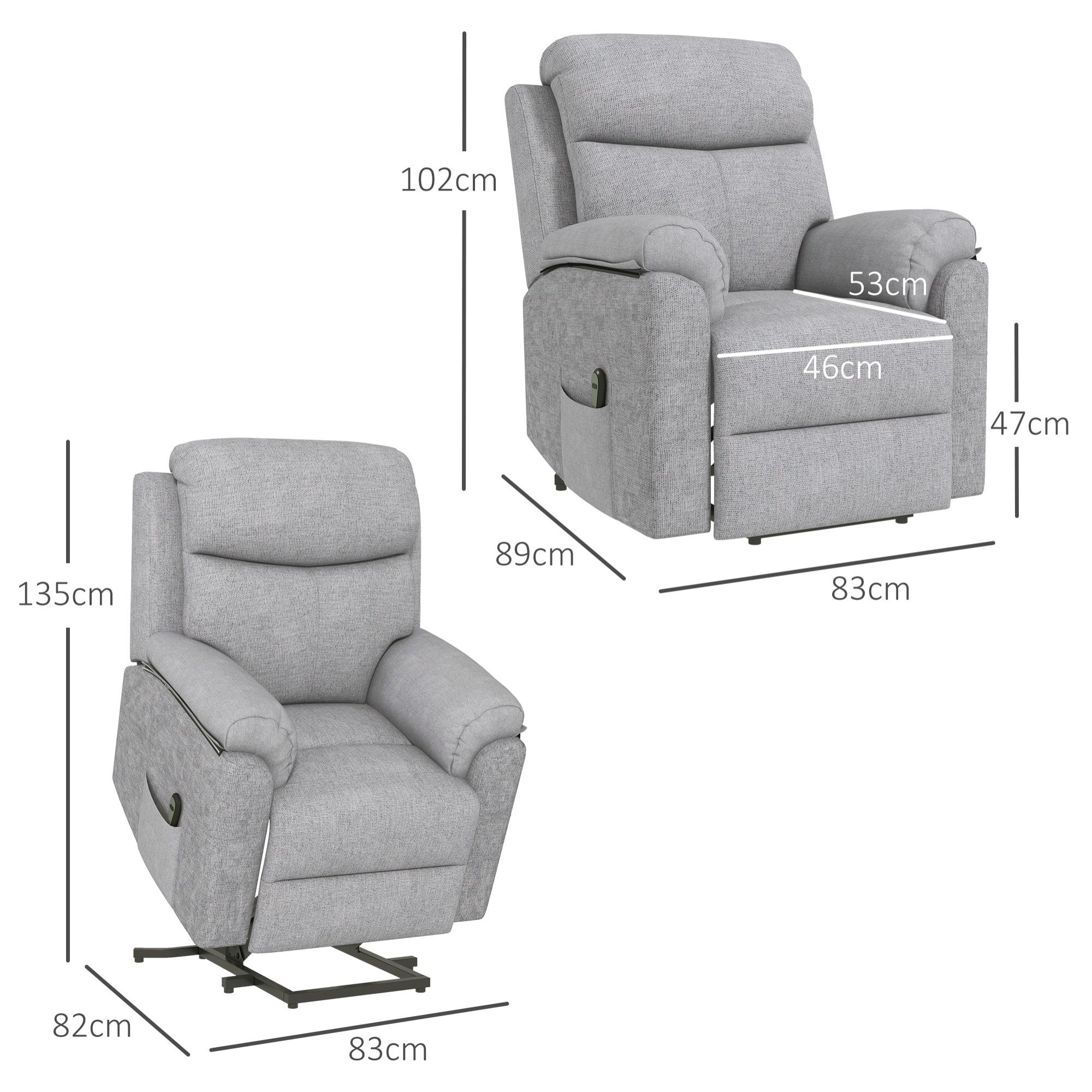 Fauteuil de massage releveur électrique - fauteuil inclinable avec repose-pied ajustable, télécommande - tissu aspect lin gris