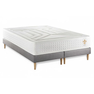 Ensemble Matelas Vingt-Quatre - 24cm - Ressorts ensachés et mémoire de forme - Confort d'exception - Sommier Tapissier Gris