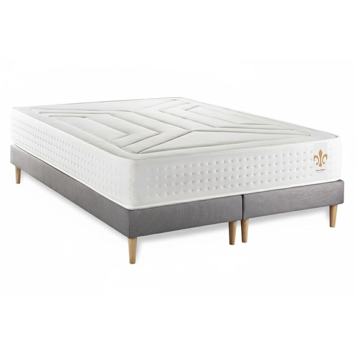 Ensemble Matelas Vingt-Quatre - 24cm - Ressorts ensachés et mémoire de forme - Confort d'exception - Sommier Tapissier Gris