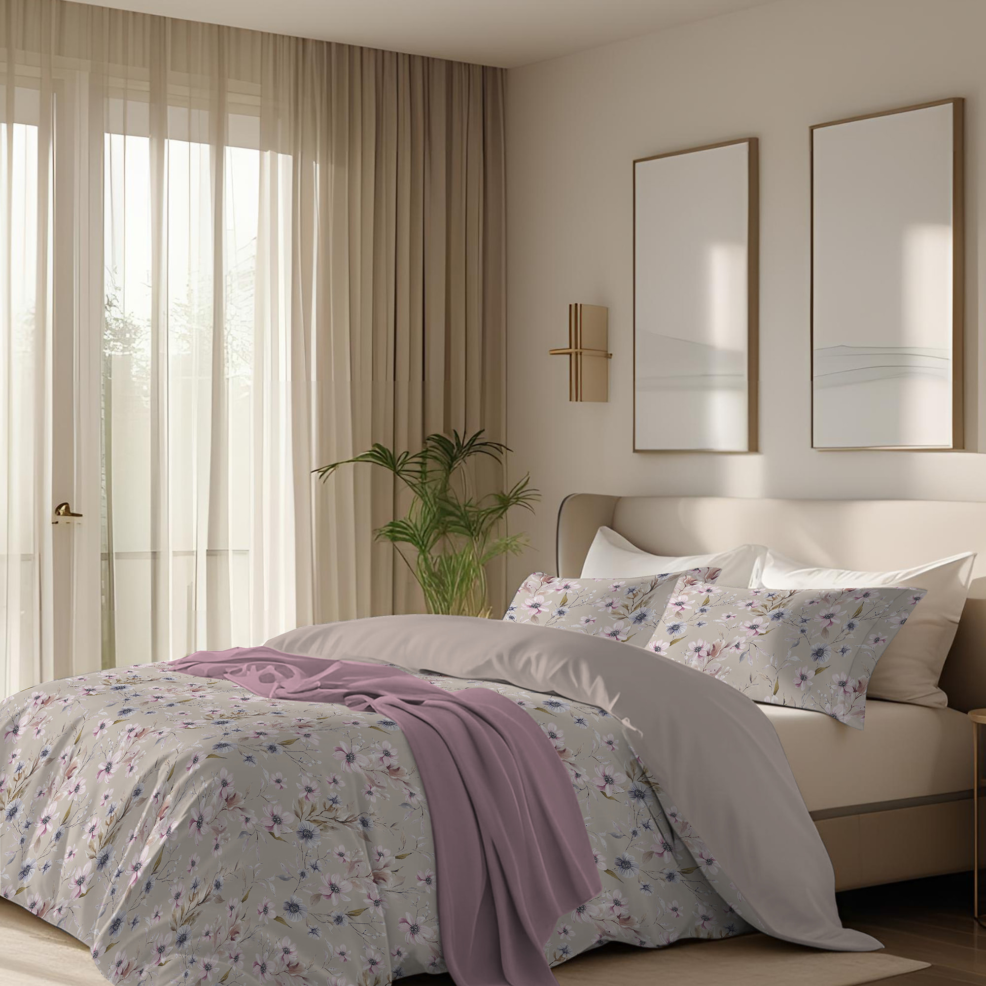 Parure copripiumino matrimoniale in raso stampato Artemisia