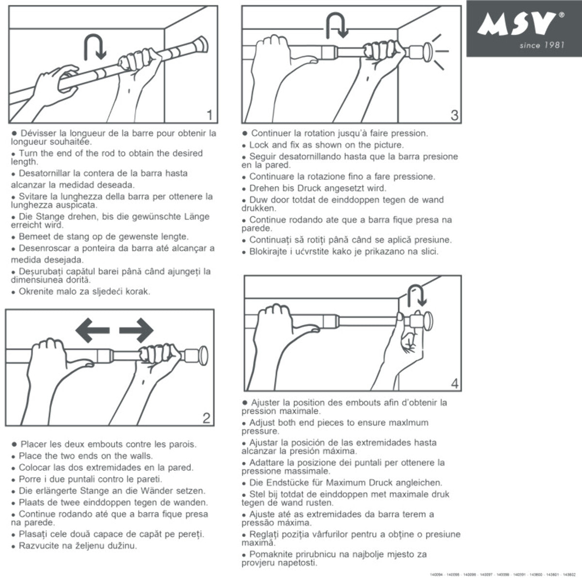Barre tringle pour rideau de douche ou baignoire extensible Noire 110-200cm MSV