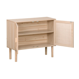 Buffet en décor bois et cannage - Camargue - 2 portes. buffet bas. 80x30x68cm