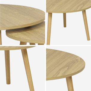 Lot de 2 tables basses rondes effet frêne Népal