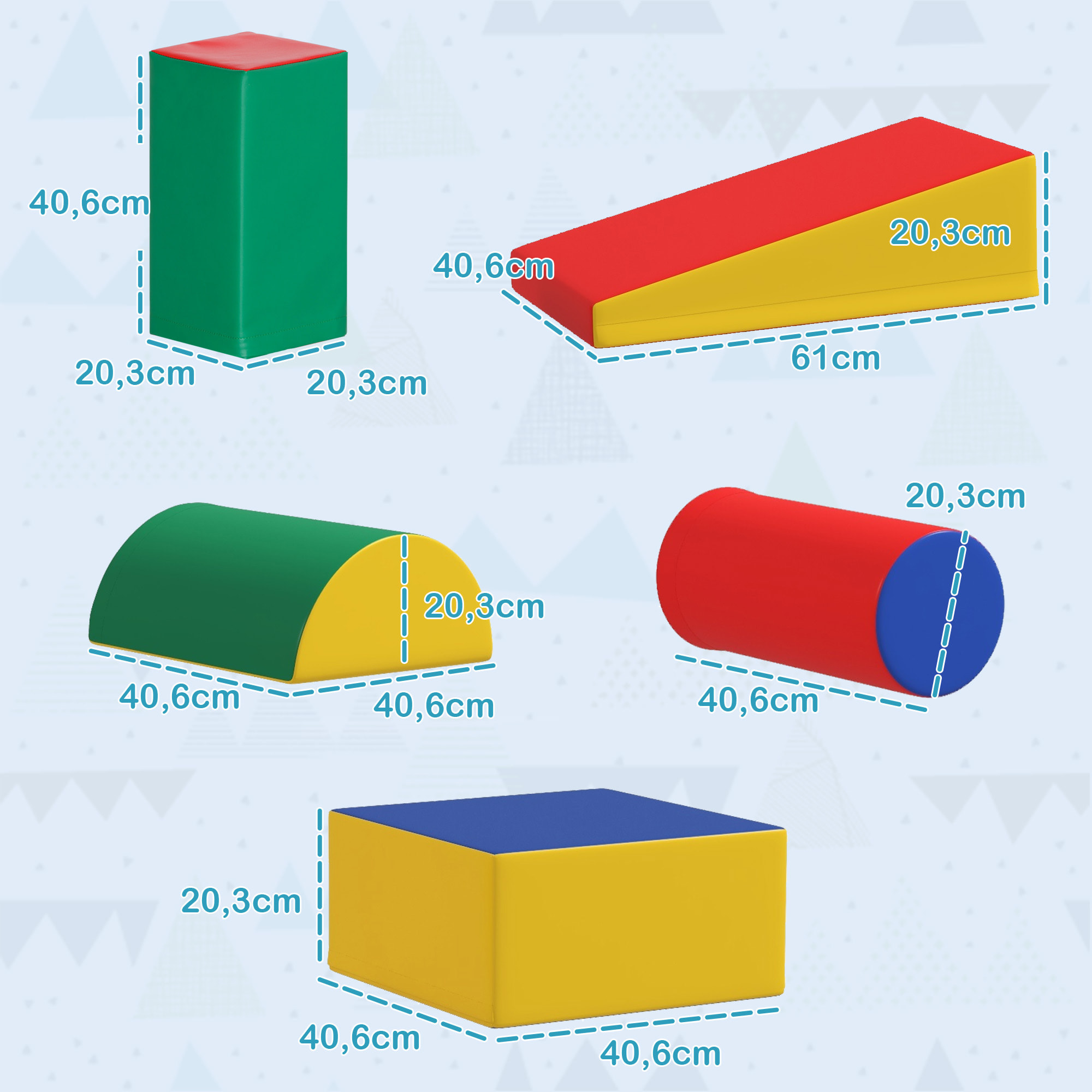 Juego de 5 Bloques de Espuma para Niños, Bloques de Psicomotricidad, Figuras de Construcción, Juguete para Aprendizaje para Escalar y Gatear, Multicolor