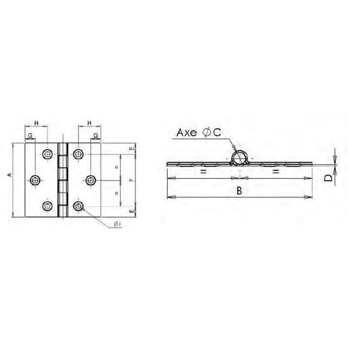 Charnière forte 1004 MONIN acier décapé - 70 x 70 mm - 424340