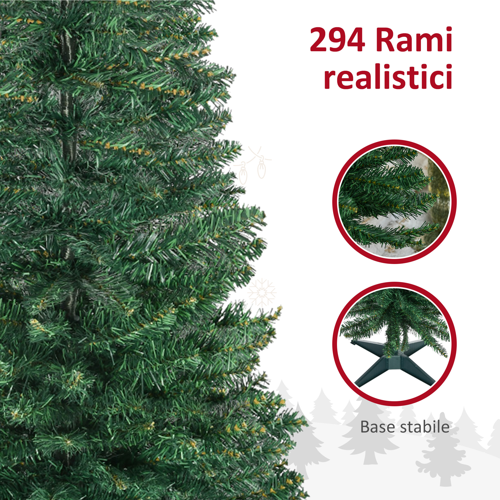 HOMCOM Albero di Natale Artificiale 150cm Alto e Stretto con Rami Realistici e Base in Plastica, Verde