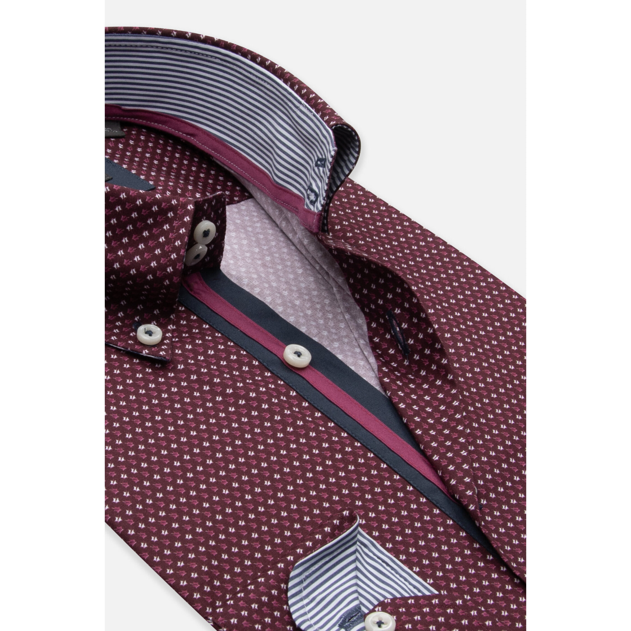 Camicia Uomo 2 Bottoni Button Down Slim Popeline Stretch Stampato Ciclamino e Bianco