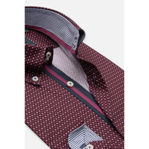 Camicia Uomo 2 Bottoni Button Down Slim Popeline Stretch Stampato Ciclamino e Bianco