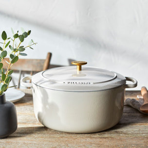 Cocotte en fonte, Rond(e), Blanc ivoire, 28cm