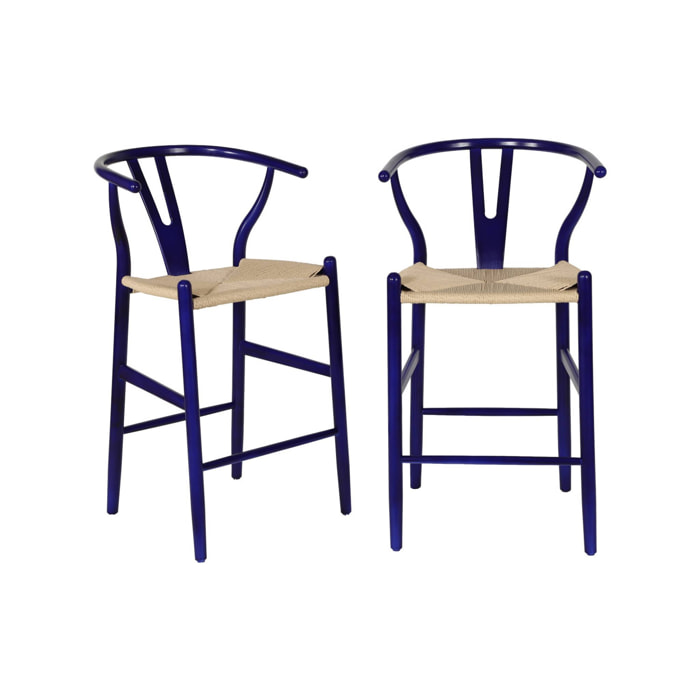 Tabouret de bar vintage bois de hêtre et cordes (lot de 2) CECILE