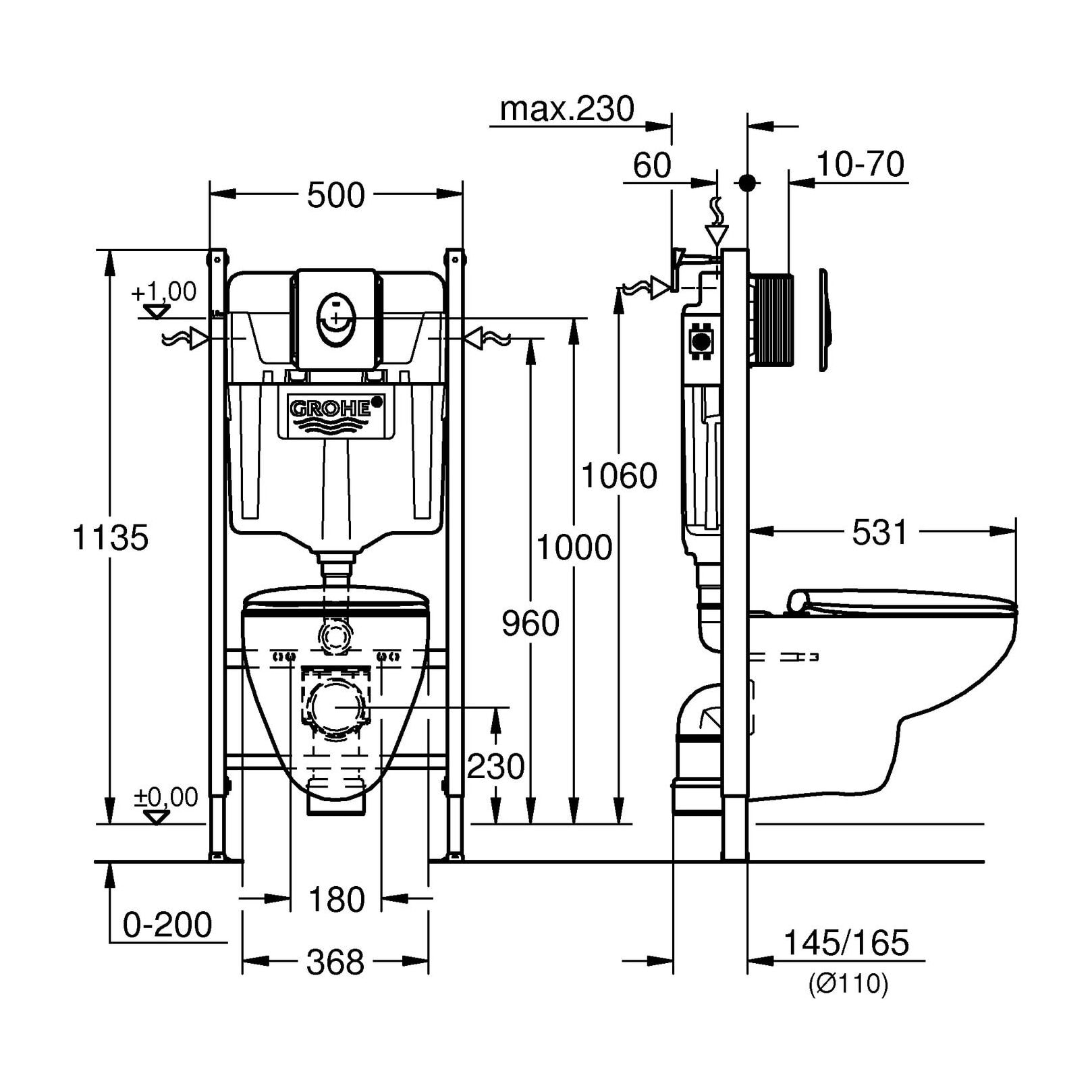 GROHE Solido Bâti support 5-en-1 pour WC, 1.13 m Chromé