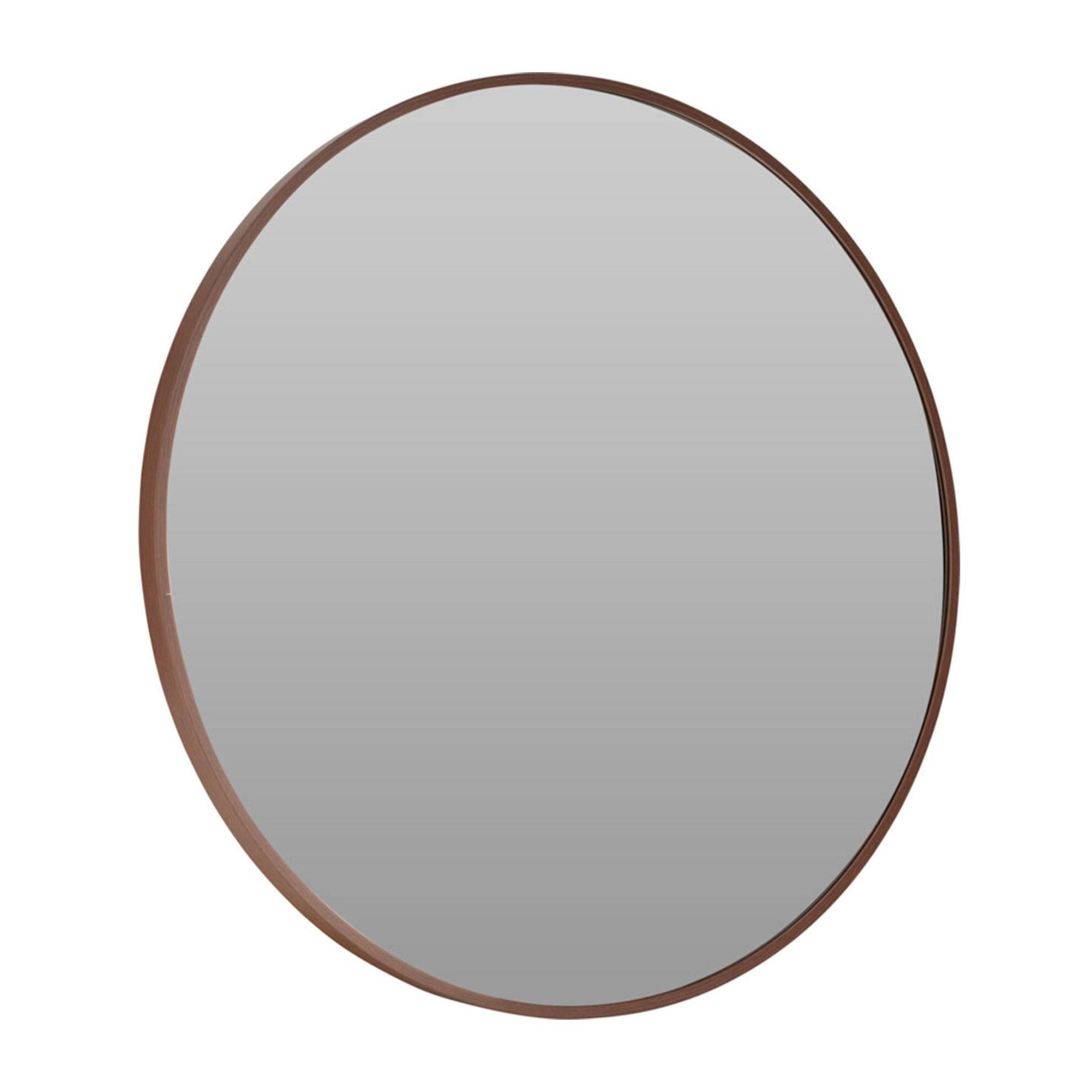 WELL HOME Espejo redondo Ø60cm marco de madera oscura, con gancho trasero, ideal para recibidor o baño