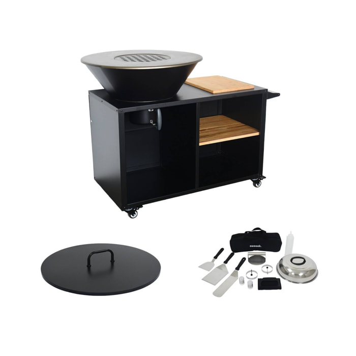 Brasero barbecue Ø80cm, desserte avec espaces de rangement, couvercle et ustensiles STROMBOLI