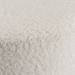 AGATHE - Pouf rond tissu bouclette blanc pieds croisés métal noir