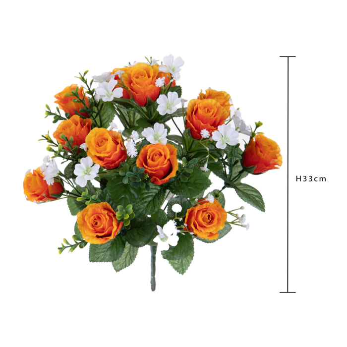 Bouquet Di Rose E Gipsophila. Altezza 33 Cm - Pezzi 4 - 22X35X22cm - Colore: rosa - Bianchi Dino - Fiori Artificiali