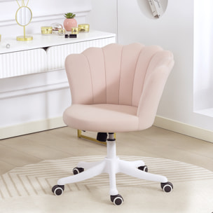 Chaise bureau velours design coquillage blanc rose poudré