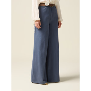 Oltre - Pantalones palazzo de dril de algodón - Light - blue