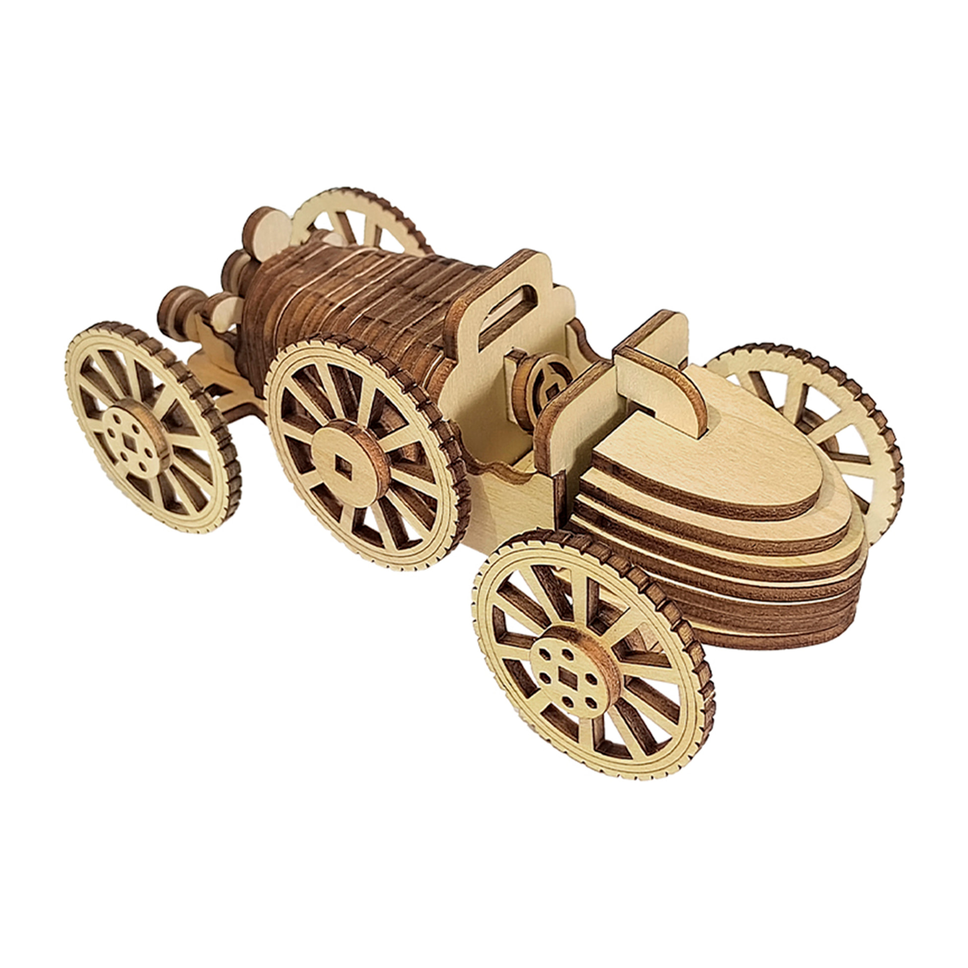 Maqueta de Madera 3D, con movimiento mecánico diseño de Coche retro. 54 piezas.