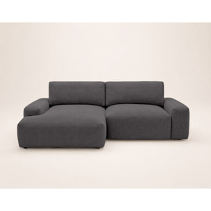 Tama - Canapé d'angle gauche 4 places convertible avec coffre en tissu - Gris