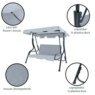 Dondolo 3 Posti Algarve Con Tettuccio Parasole Regolabile Cuscini Imbottiti Struttura Robusta In Acciaio Da Giardino 170 x 110 x 153 cm Grigio