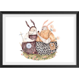 Affiche enfant oiseaux et crème glacée  Affiche + cadre en bois - Noir