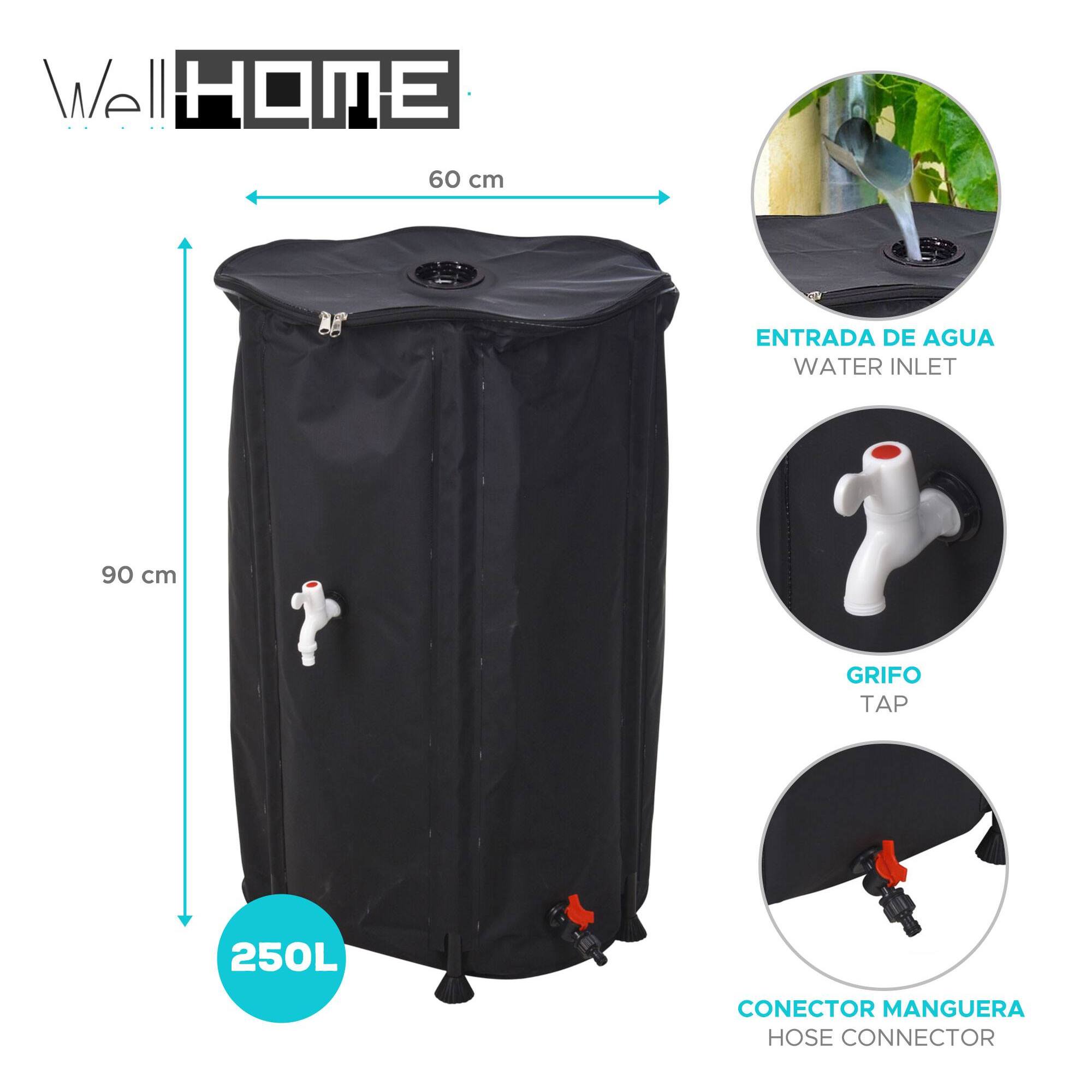Well Home Barril de Lluvia de 250L Plegable