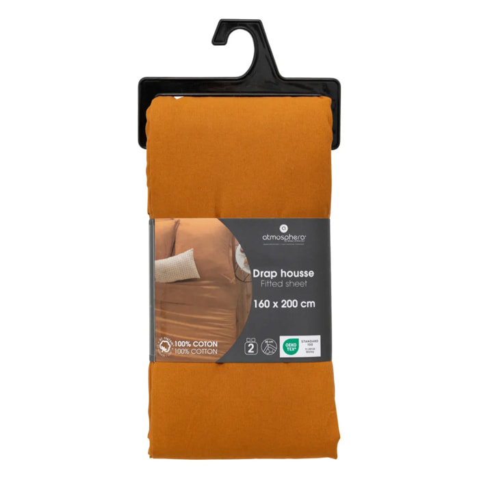 Drap-housse "Carina" en coton 160x200cm jaune cumin