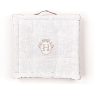 Coussin de sol avec broderies coton uni CHARME beige